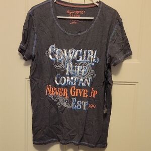 NWT XL Cowgirl Tuff Gray Foil Print Graphic Tee